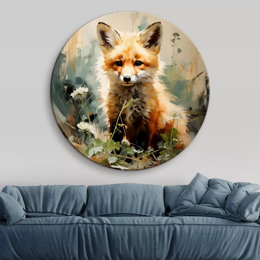 Pilt Punane rebane istub kuivas rohus rohelisel taustal õlimaal r39191