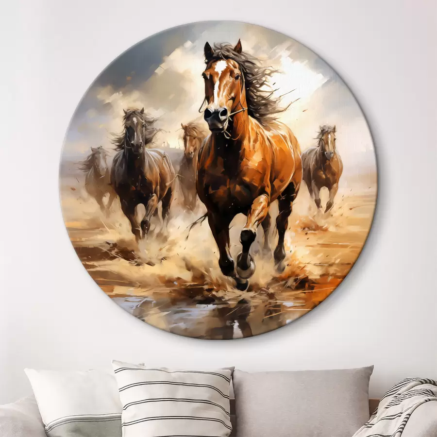 Pilt Hobused kappamas üle heinamaa õlimaali r39436