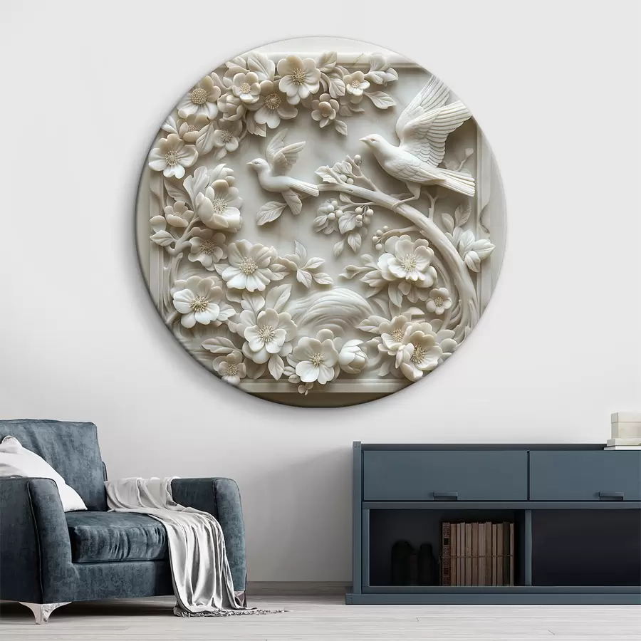 Fototapeedid Valgest marmorist aed lindude ja lilledega bareljeefiga r39728