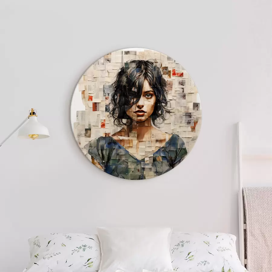 Pilt Lokkis juustega tüdruk on kaetud kleebiste, templite ja vöötkoodiga r40104