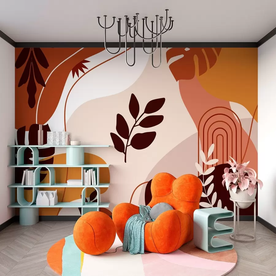 Fototapeedid Abstraktne muster lehtede siluettidega w02462