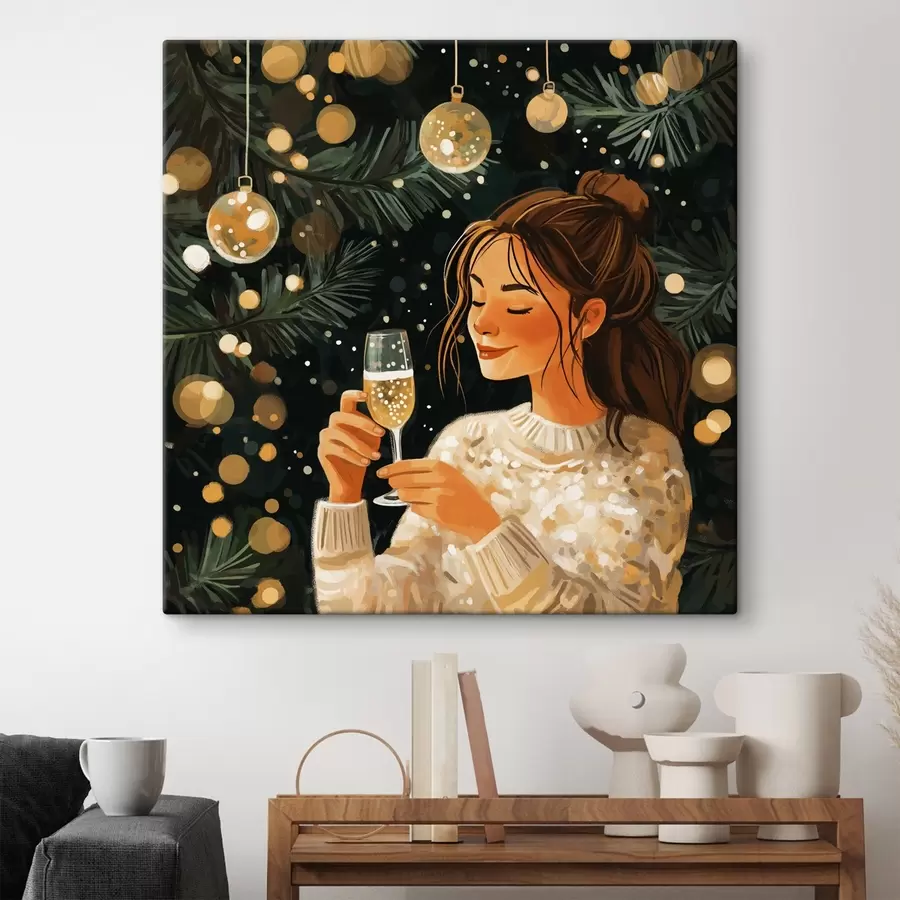 Pilt Tüdruk klaasi šampanjaga uusaastaõhtul s42102