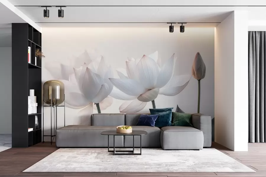 Fototapeedid Õrnad lootoslilled koos kroonlehtede ja lehtedega w08488