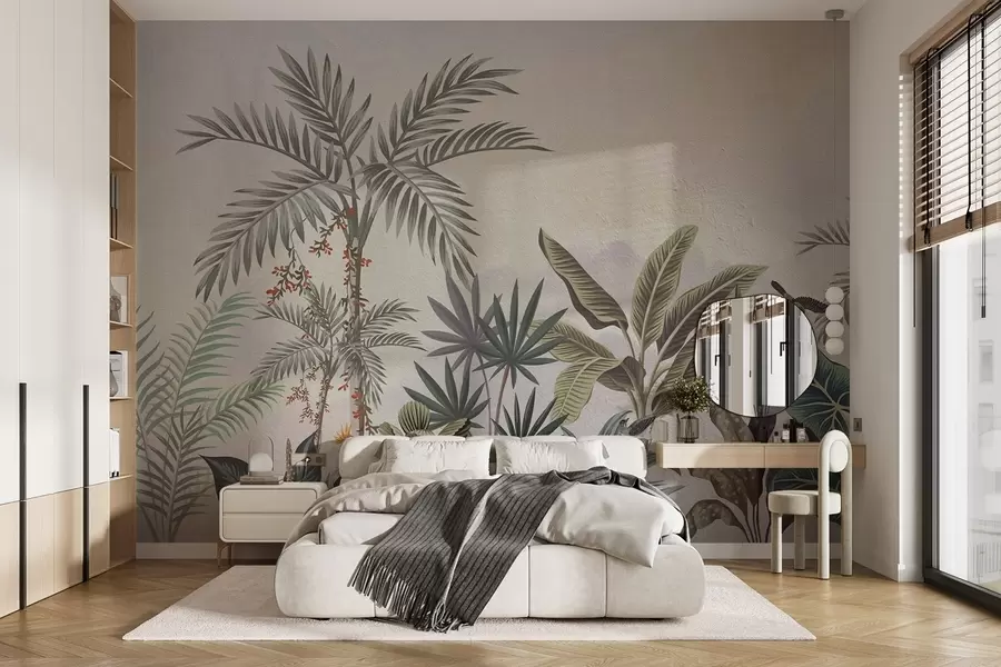 Fototapeedid Troopiline džungel palmide ja värviliste lindudega w08496