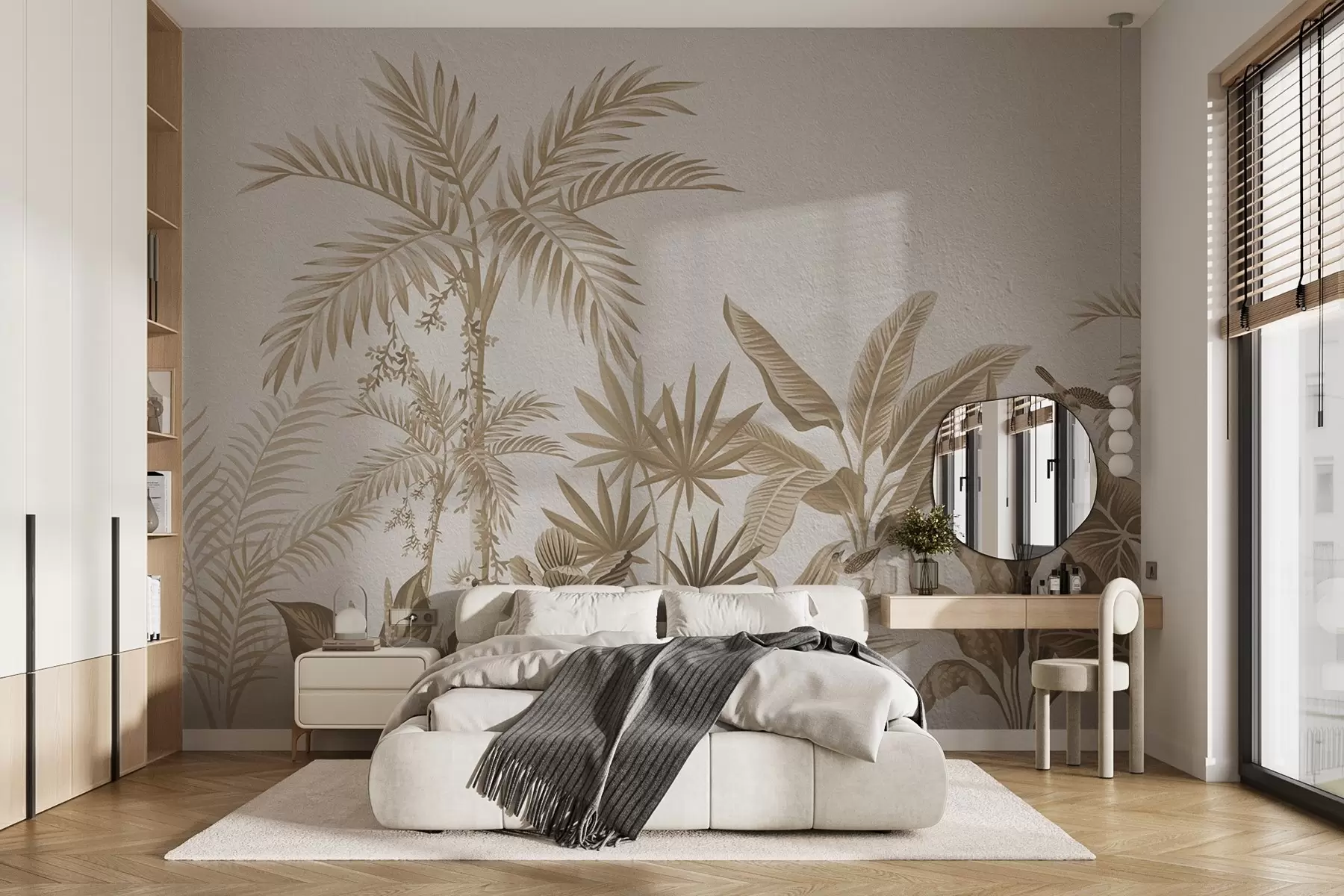 Fototapeedid Troopiline džungel palmide ja lindudega seepia toonides w08496v1