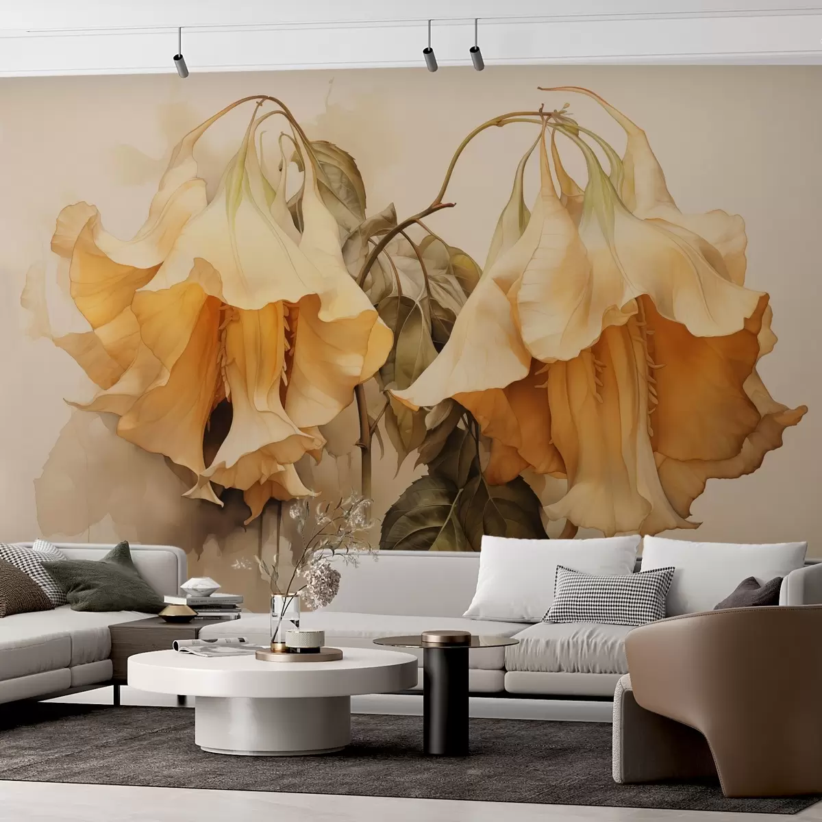 Fototapeedid Kollane oranž lilled imitatsioon akvarell w02467