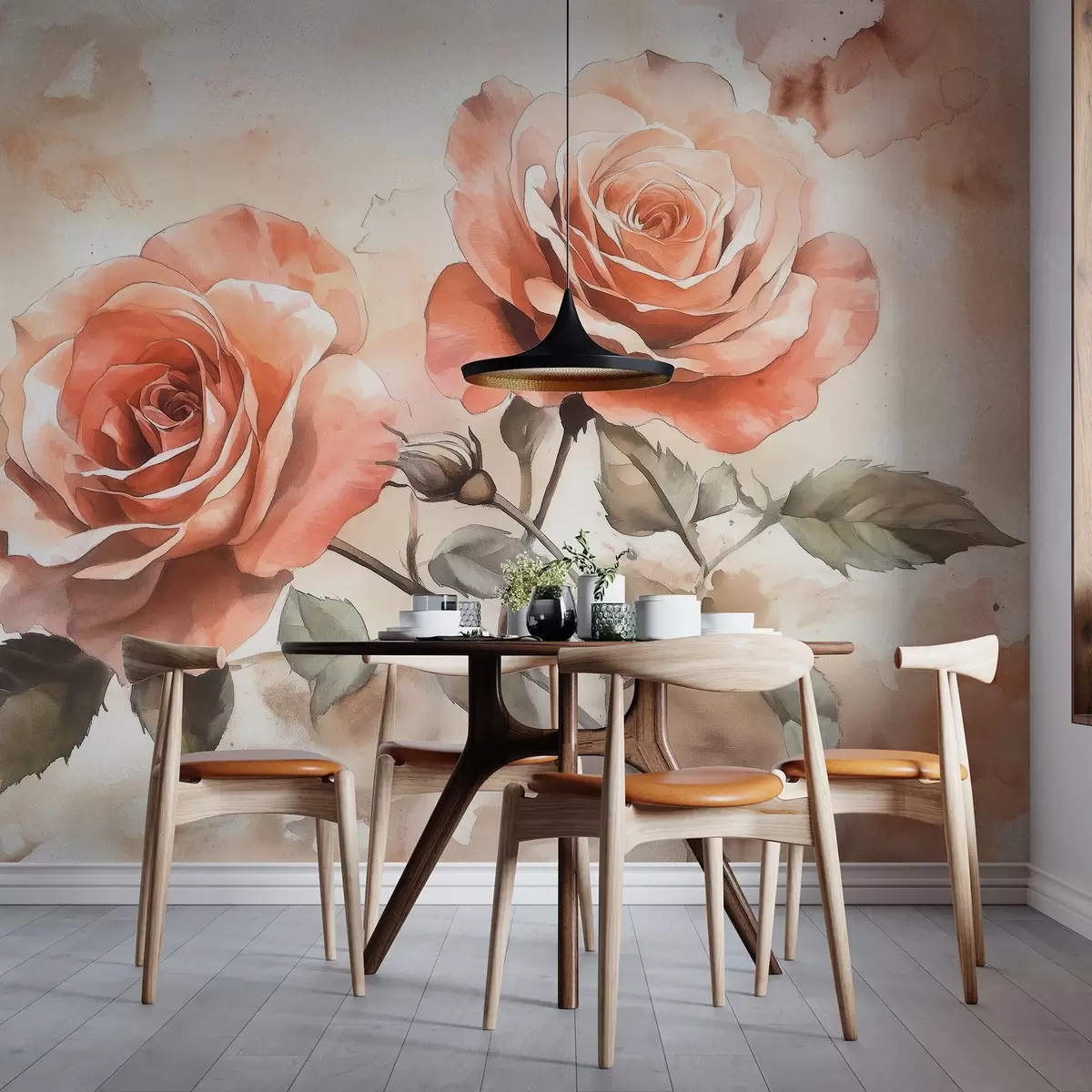 Fototapeedid Ilusad punased roosid akvarellistiilis, lillelised, beežid värvid w02486