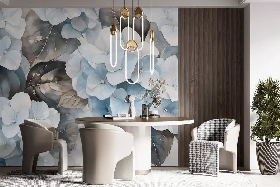 Fototapeedid Hortensialilled, akvarellstiilis joonistus, sinised värvid, lilleline w02488v1