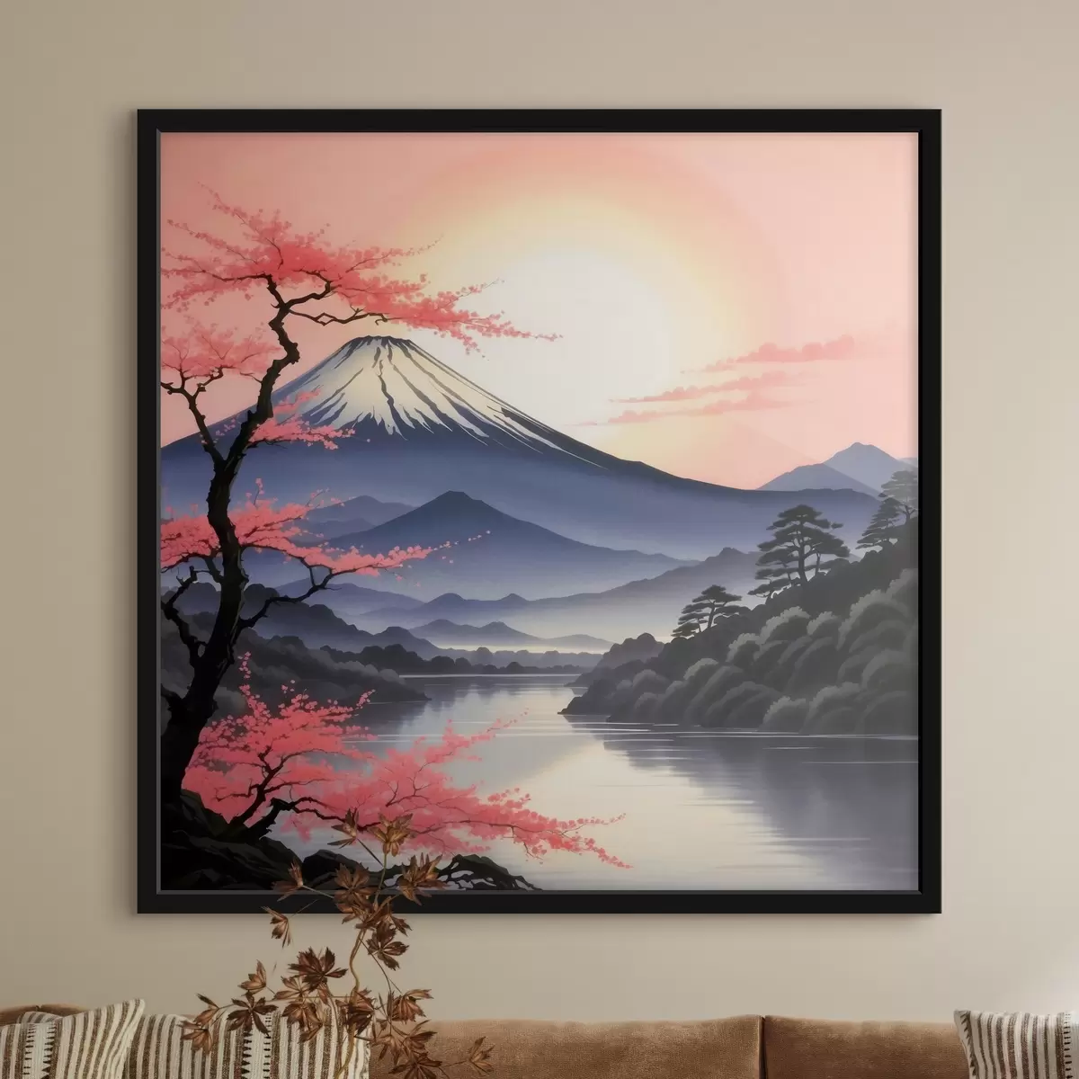 Plakat Mägi koos järve ja puudega f38100