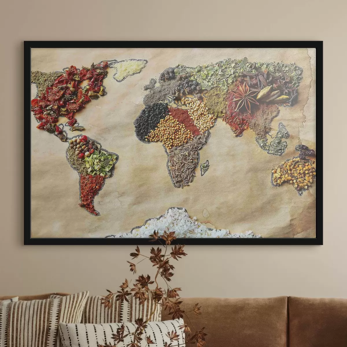 Plakat Erinevatest vürtsidest koosnev maailmakaart f37486