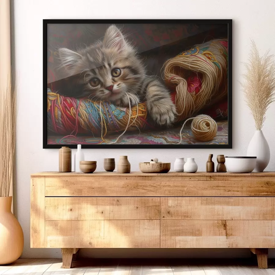 Fototapeedid Kass lamab villapalli peal f38465