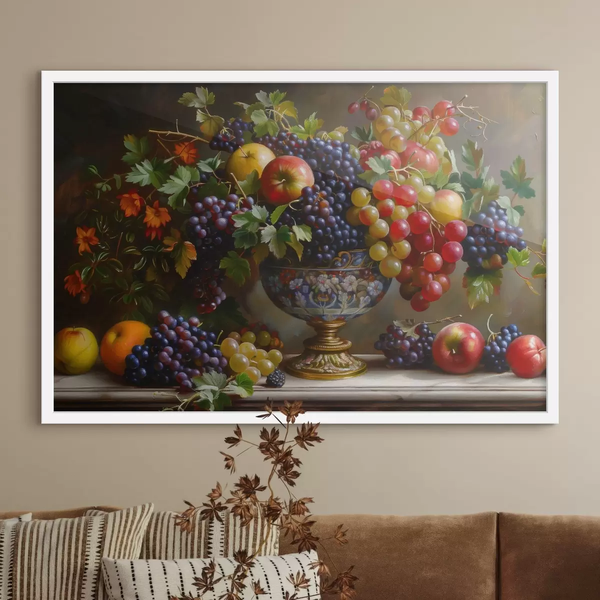 Plakat Pilt, mis näitab puuvilju vaasis f38468