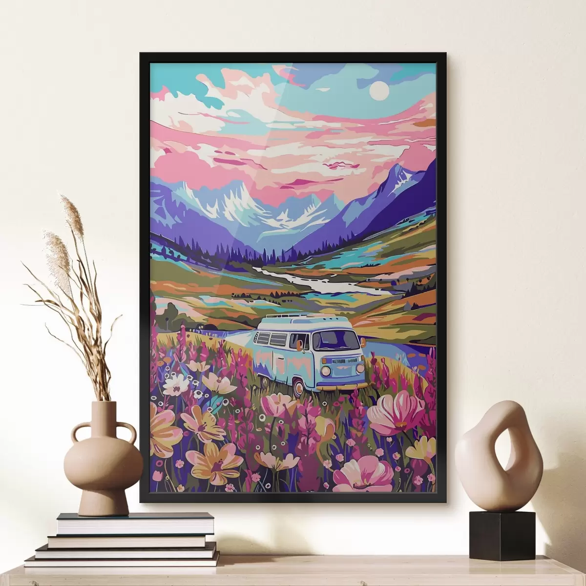 Plakat Läbi lillevälja sõitev kaubik f38260