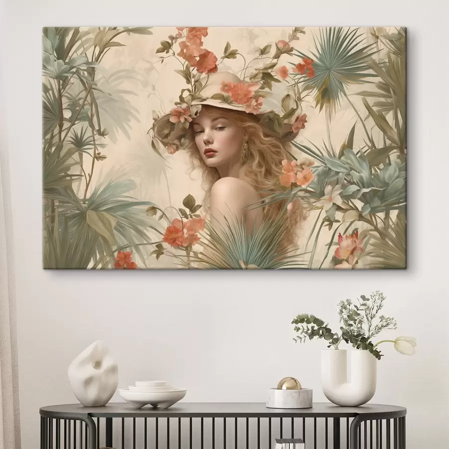 Pilt Tüdruk mütsiga troopikas vintage stiilis s42115