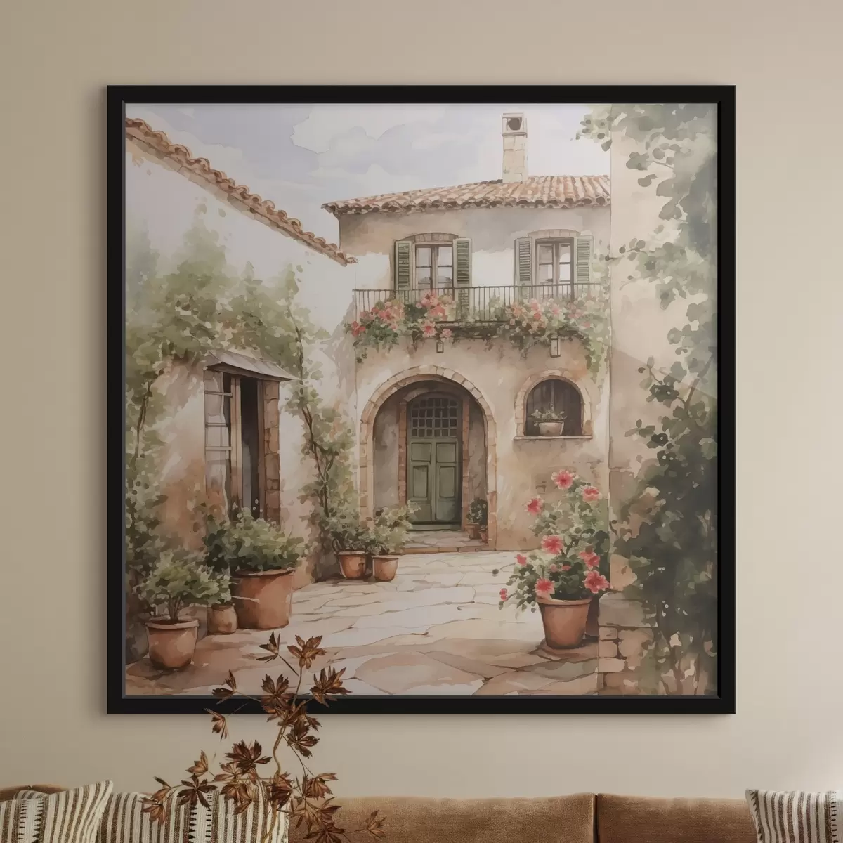 Plakat Itaalia õueala lillepotid imitatsiooni akvarell f42126