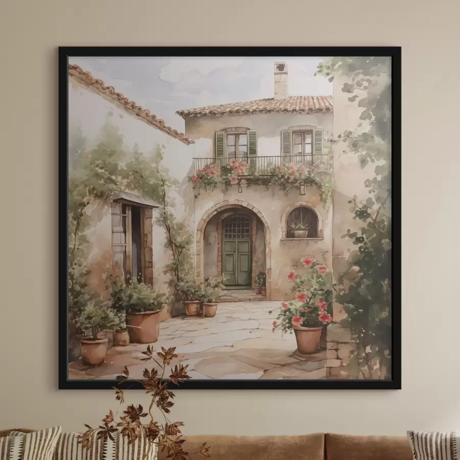 Fototapeedid Itaalia õueala lillepotid imitatsiooni akvarell f42126