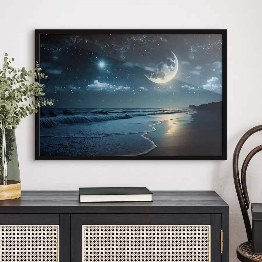 Fototapeedid Hiiglaslik kuu öise mere kohal f31111