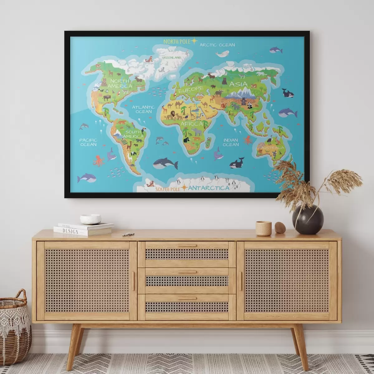 Plakat Kontinentide kaart koos loomadega f32105