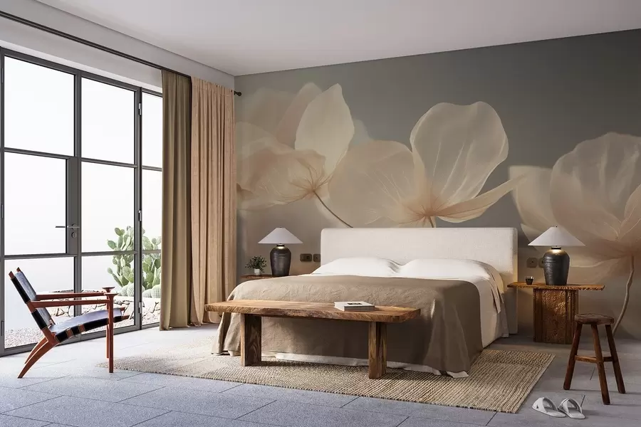 Fototapeedid Lootose kroonlehed, õrn kompositsioon halli taustaga w08500v2