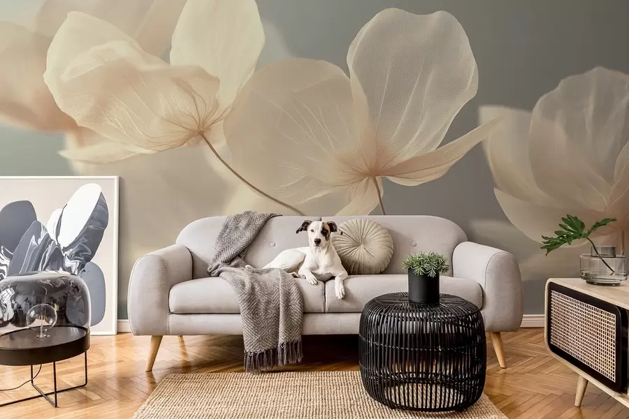 Fototapeedid Lootose kroonlehed, õrn kompositsioon halli taustaga w08500v2