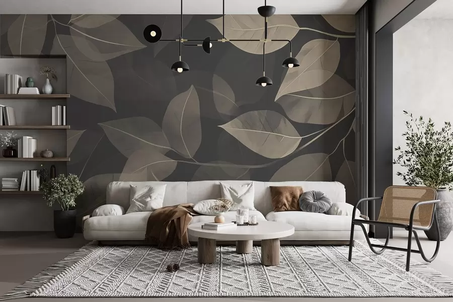 Fototapeedid Sinise ja halli tooni lehtede oksad w08502v1