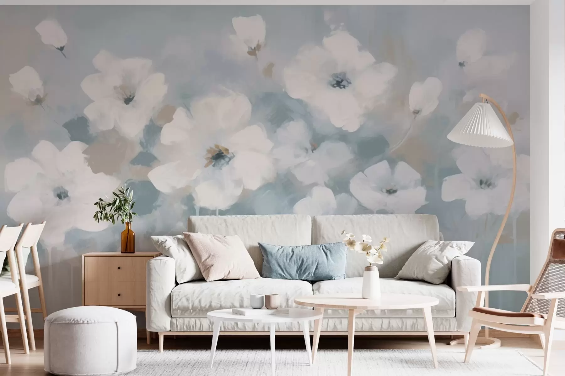 Fototapeedid Õrnad valged lilled sinist värvi w08542v2