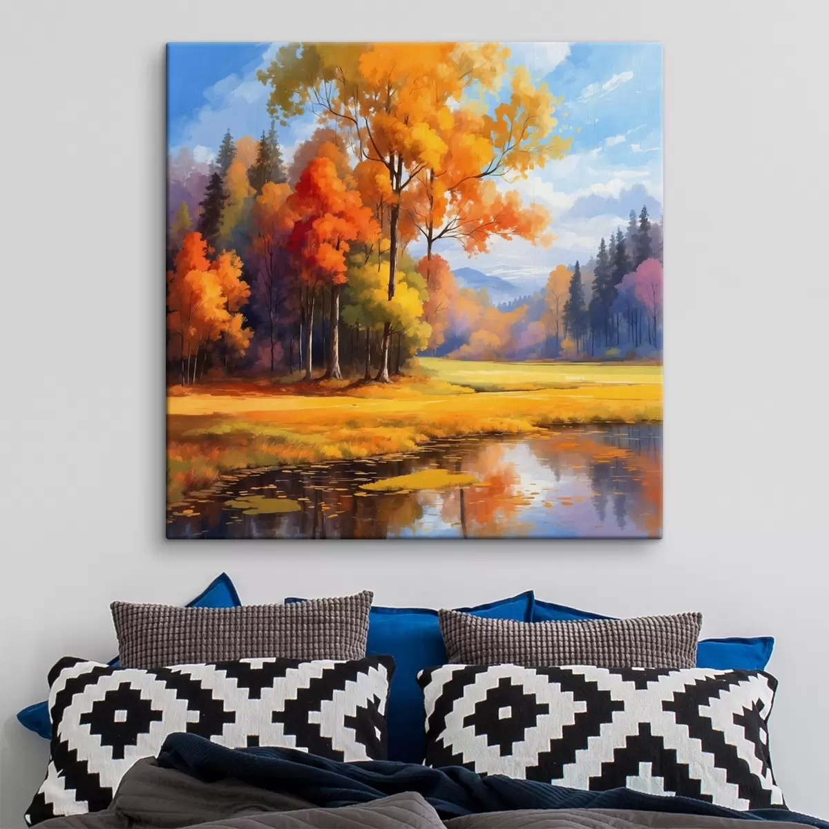 Pilt Järv ja sügisene mets akrüülstiilis s41766