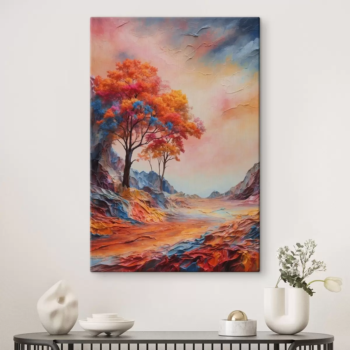 Pilt Puud ja abstraktsed mitmevärvilised mäed s41772