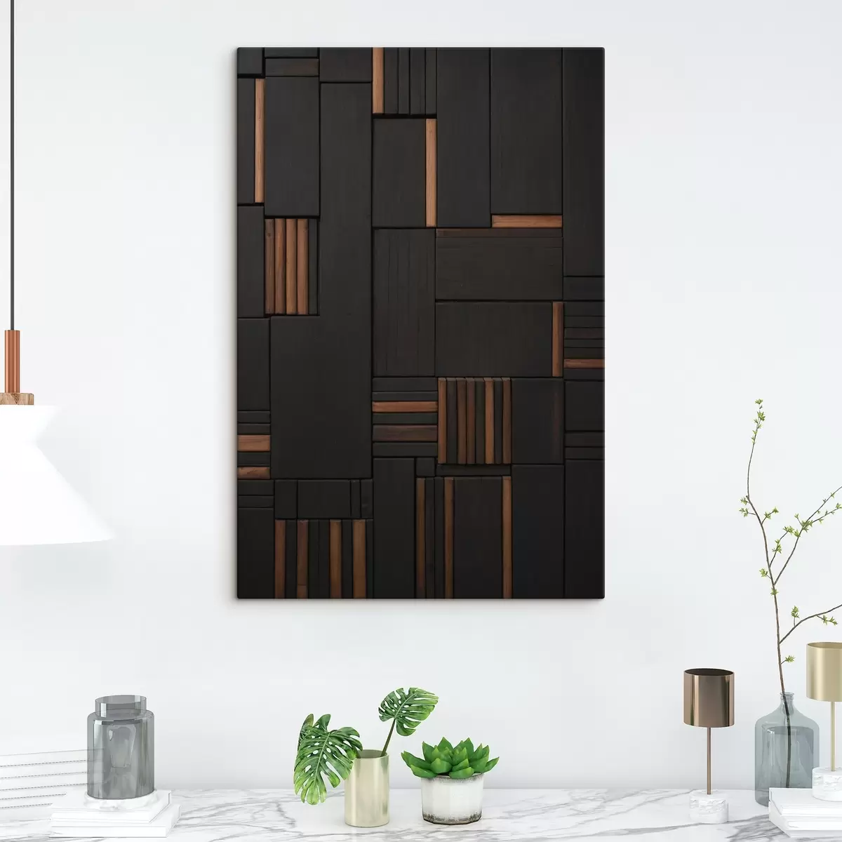 Pilt Puidust plaatide kujutisega sein s41782