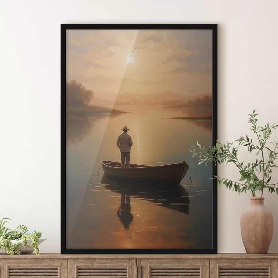 Fototapeedid Mees paadiga keset järve f41770