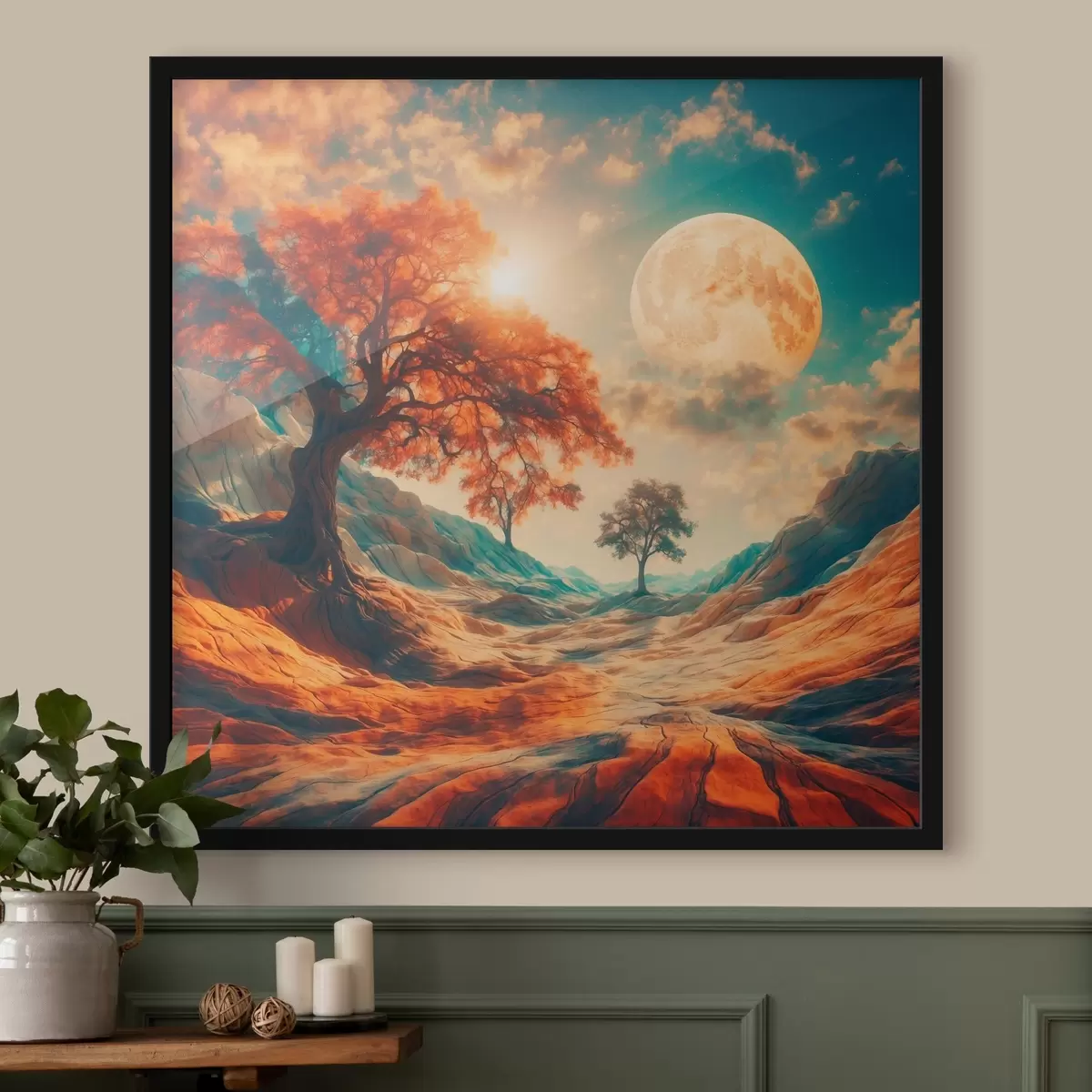 Plakat Puud ja mäed tohutu kuu taustal f41774