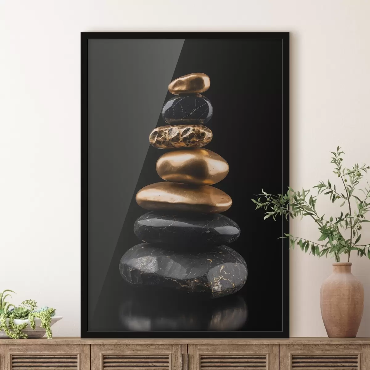 Plakat Mustad ja kollased kivid tumedal taustal f42094