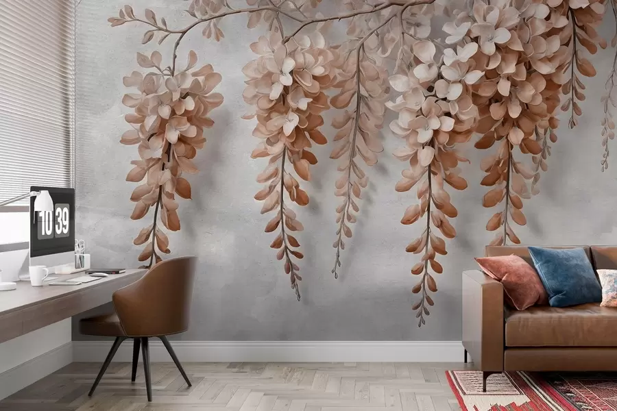 Fototapeedid Lopsakas lillekimp seinal akvarellistiilis w02611v1