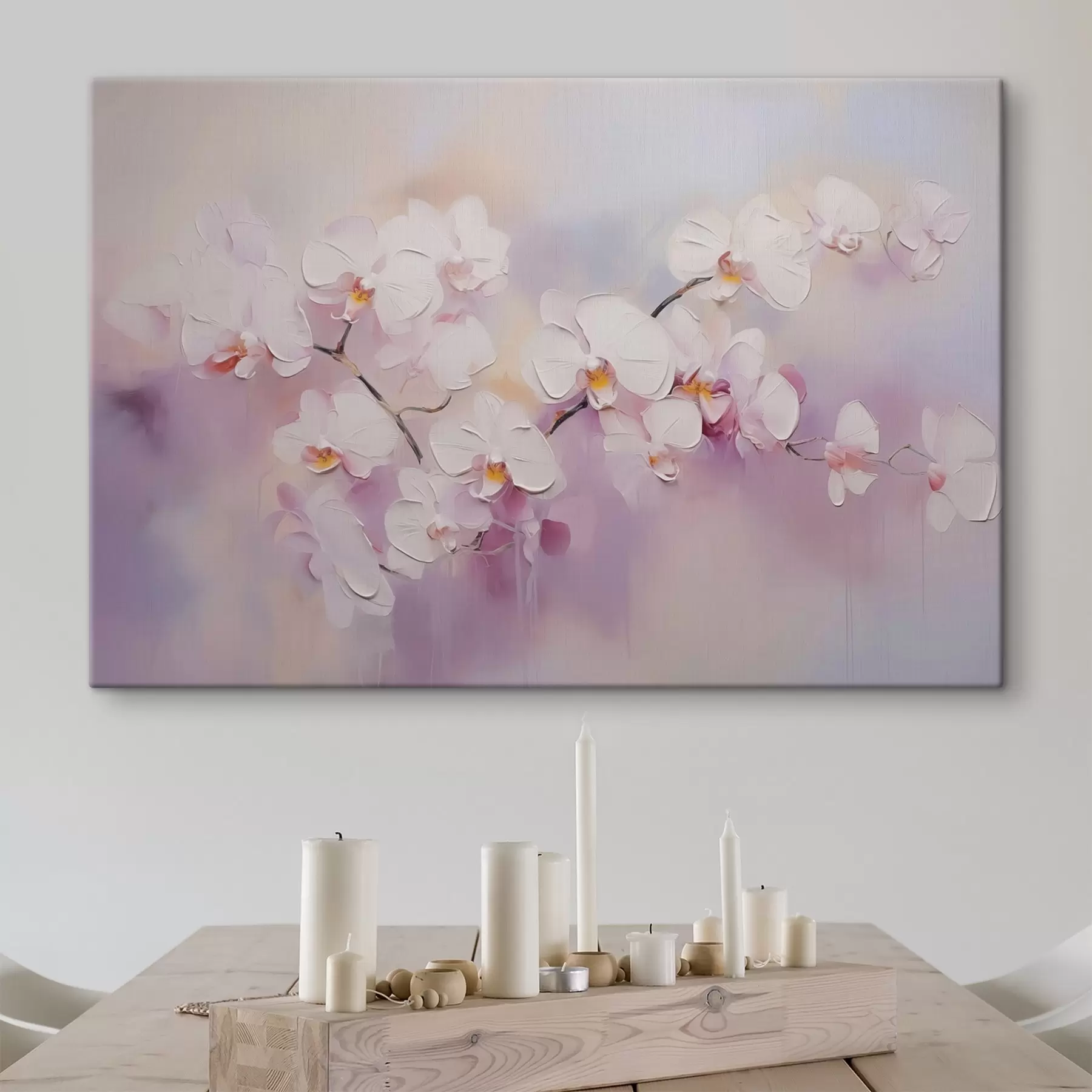 Fototapeedid Haru valge orhideedega, mis imiteerib maali s42141