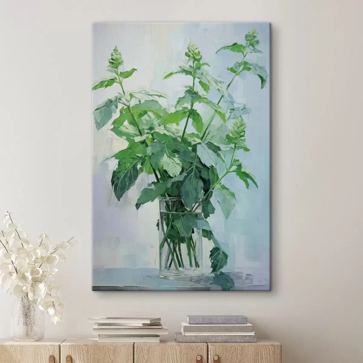 Pilt Taimestik läbipaistvas vaasis, mis imiteerib maali s42148