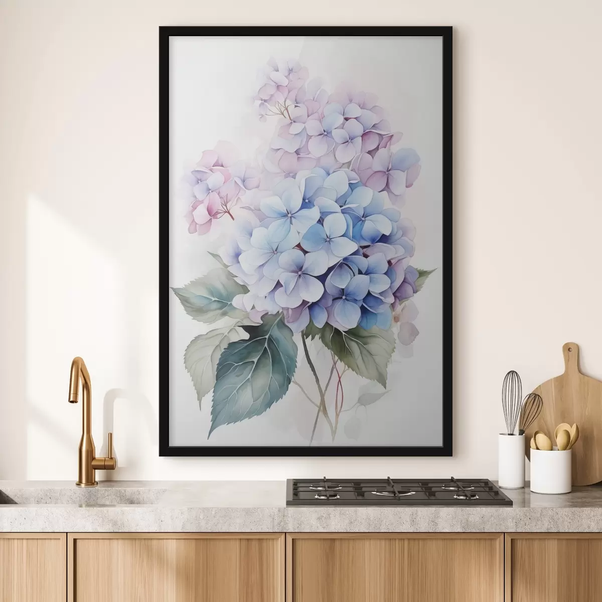 Plakat Haru koos hortensialilledega akvarelli imitatsiooniga f42143