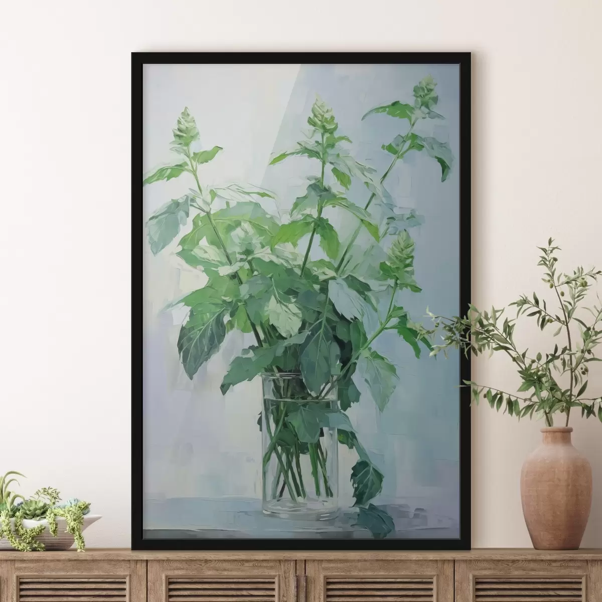 Plakat Taimestik läbipaistvas vaasis, mis imiteerib maali f42148