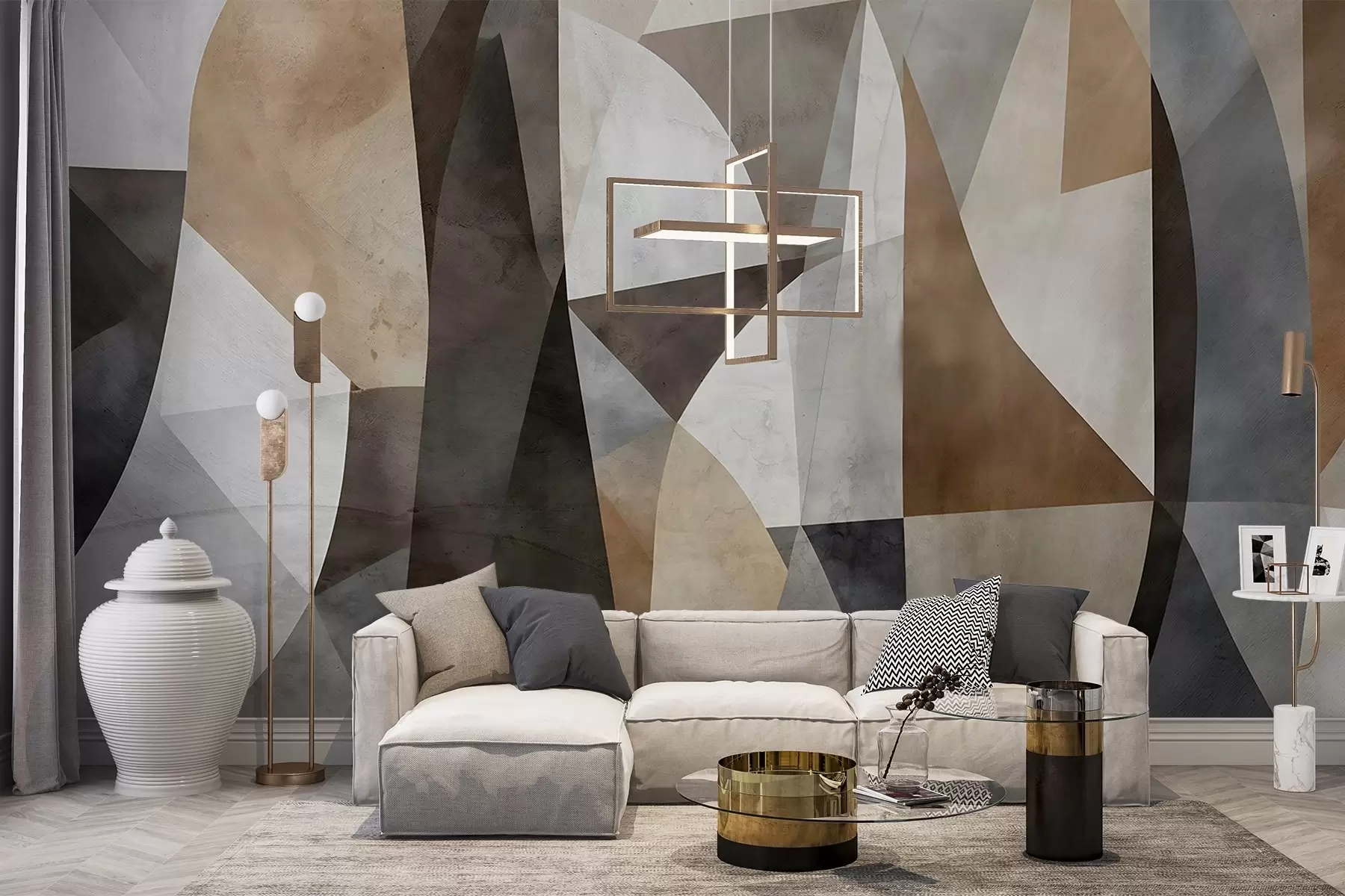 Fototapeedid Abstraktsed kaasaegse kunsti tekstuursed geomeetrilised kujundid pruuni, halli ja beeži toonides w08530