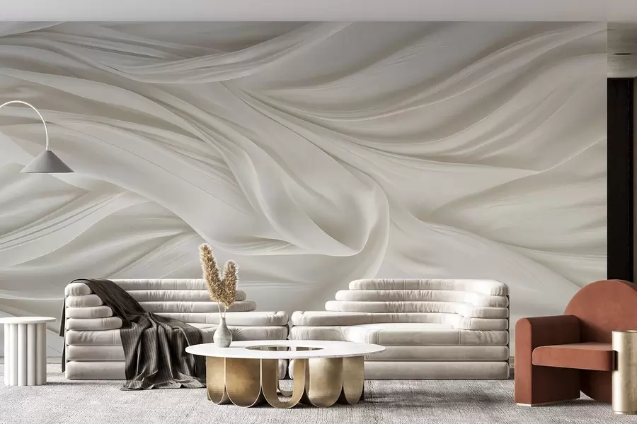 Fototapeedid Kaasaegne trükis, millel on imiteeritud pehme, voolava valge kanga pehme, viltuse ja kortsudega imitatsioon w08537