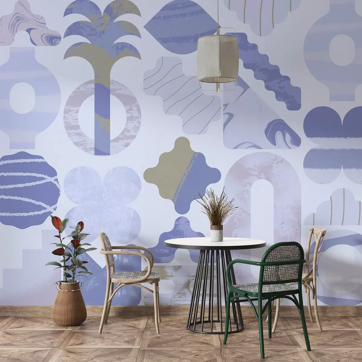 Fototapeedid erinevad huvitavad vormid, kaasaegne geomeetria sinistes toonides w02550v1