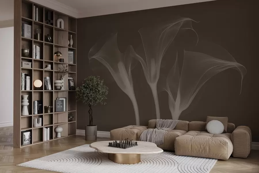 Fototapeedid õhuline läbipaistev Zantedeschia lilled tumedal taustal w02632v1