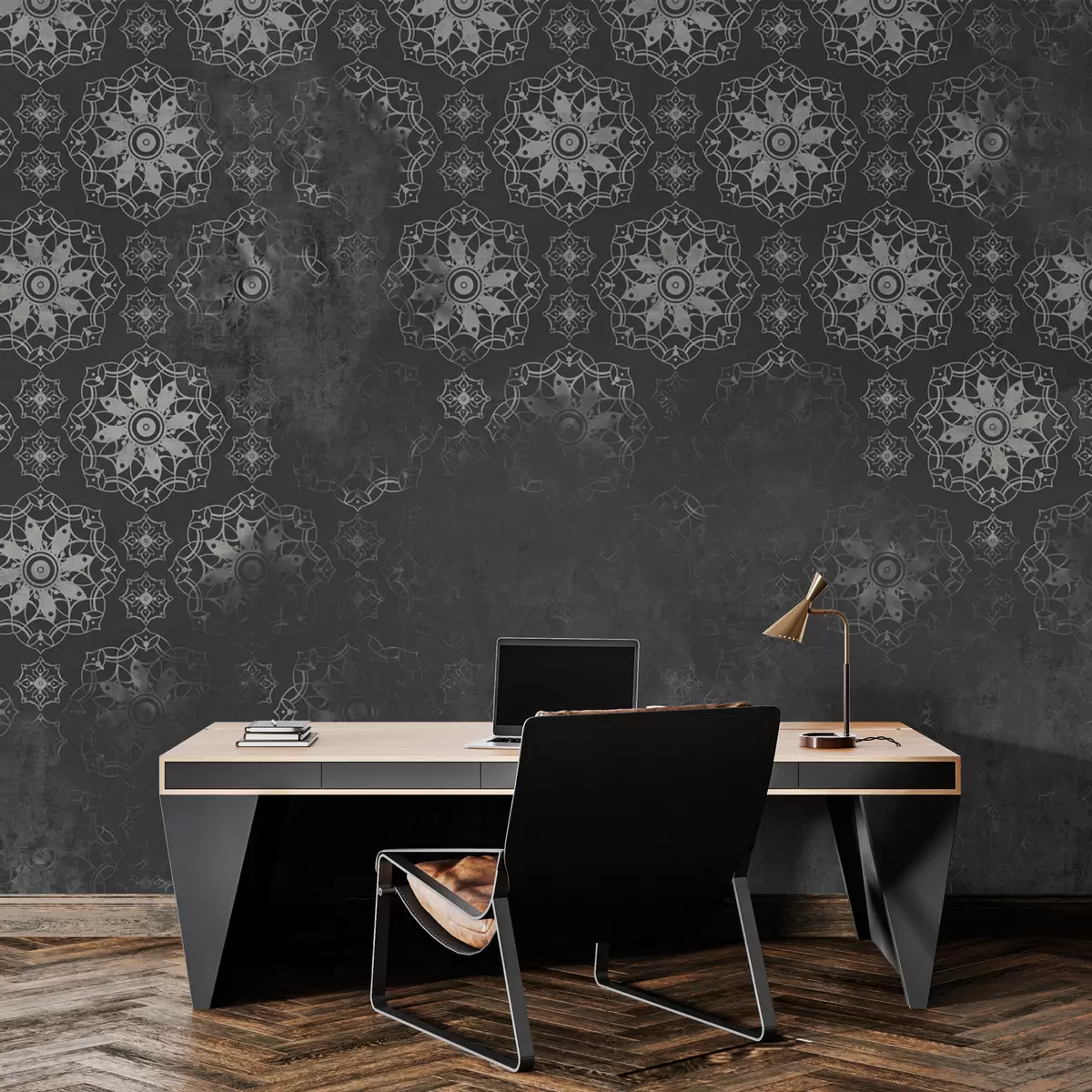 Fototapeedid Vintage disain mandala elementidega ja halli värvi kahjustatud efektiga w02551v1