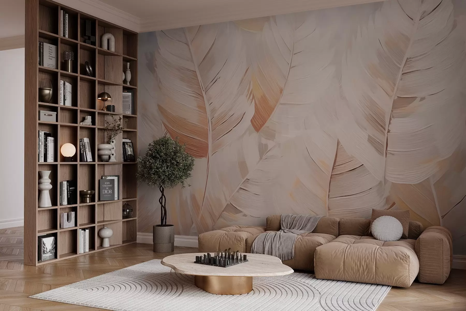 Fototapeedid Abstraktsed beežid lehed w02576