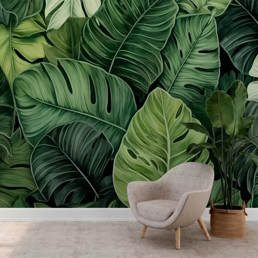 Fototapeedid Troopilise monstera lehed erinevates rohelistes toonides w02579