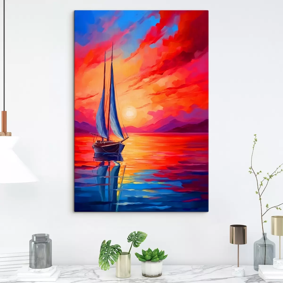 Pilt Purjekas heleda päikeseloojangu taustal s42151