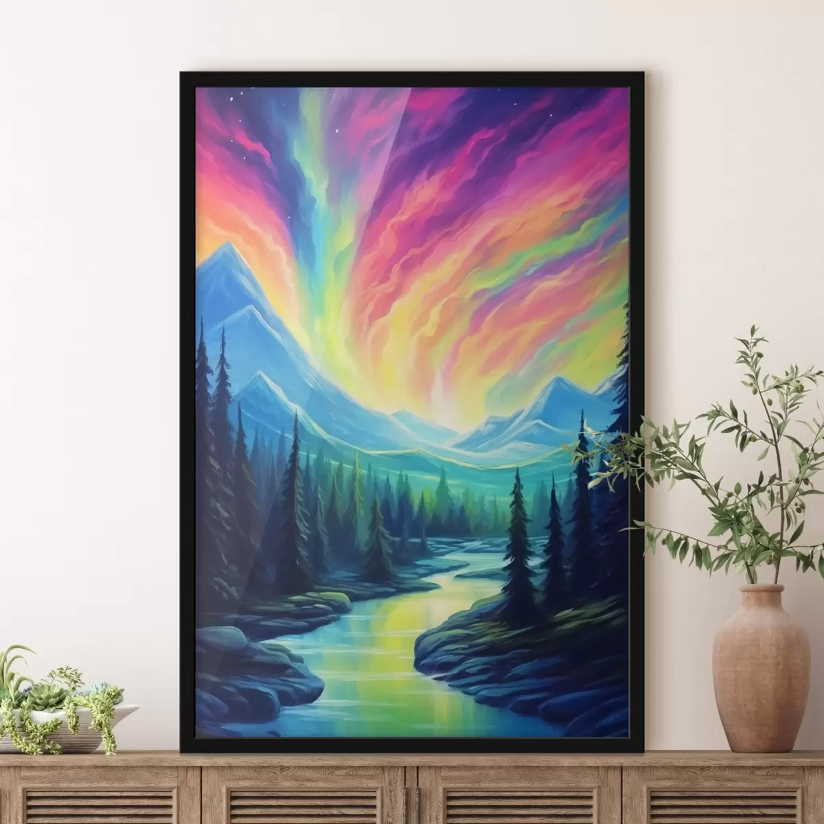 Plakat Põhjatuled mägimaastiku kohal f42150