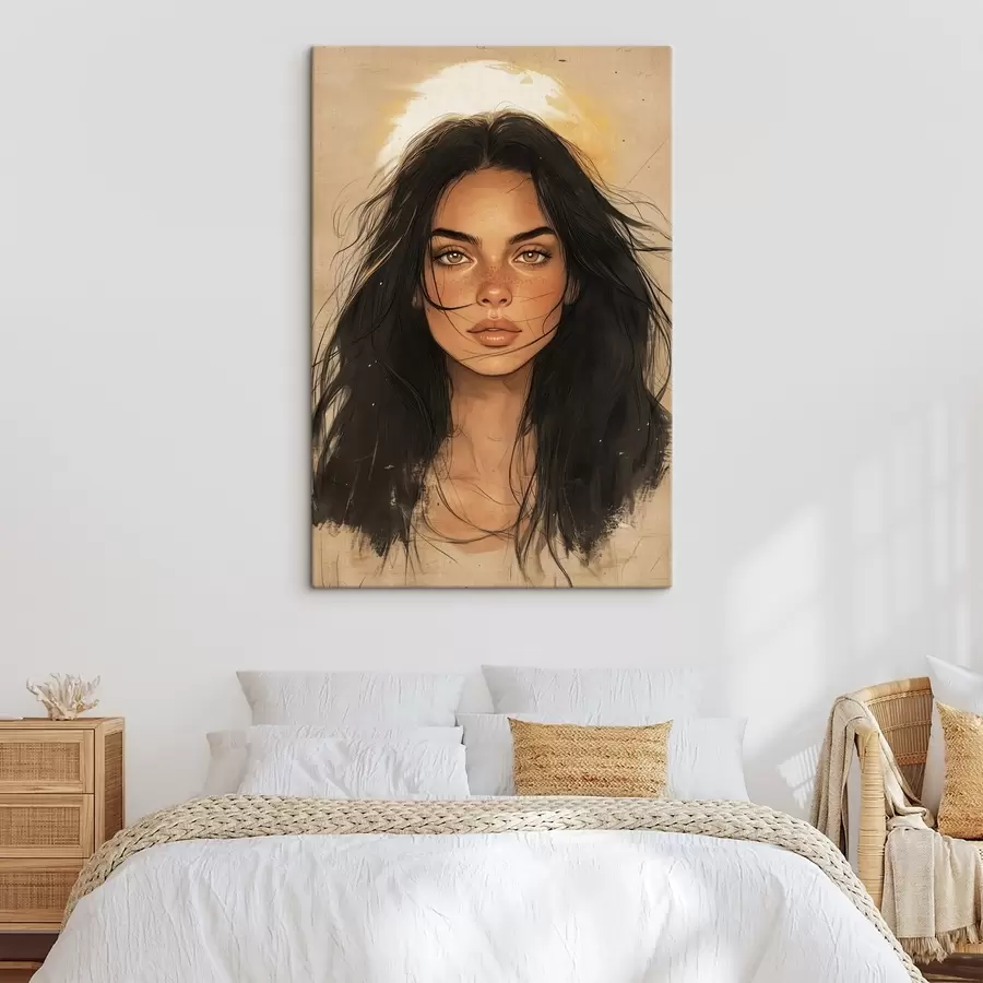 Pilt Naise portree, hõimu stiilis, beež värvid s42197