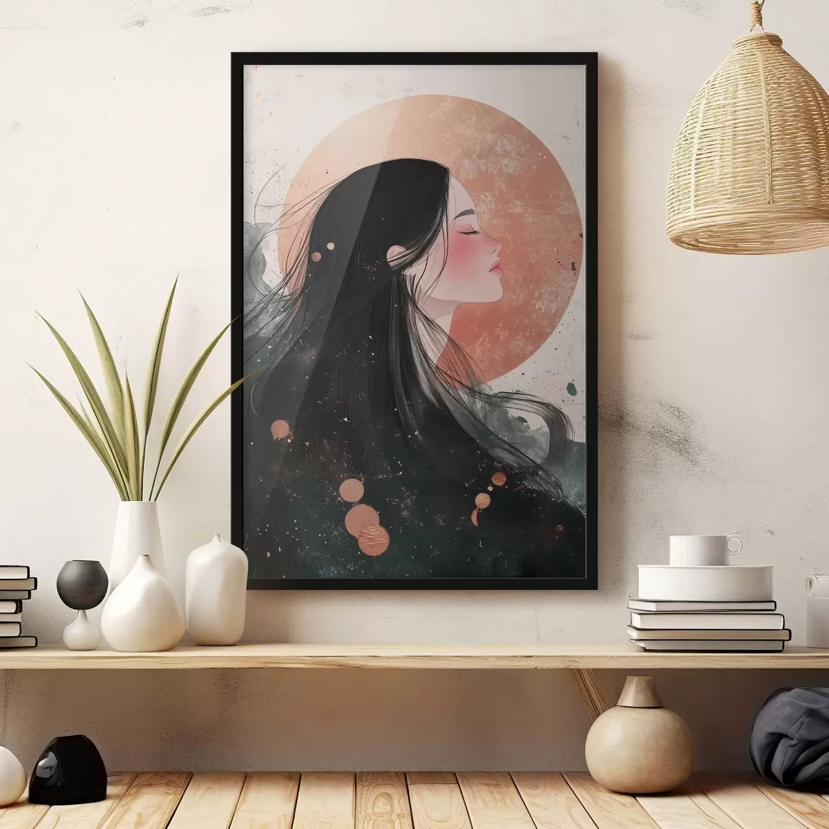 Plakat Ilus tüdruk, idamaine stiil, päike, roosad värvid f42195