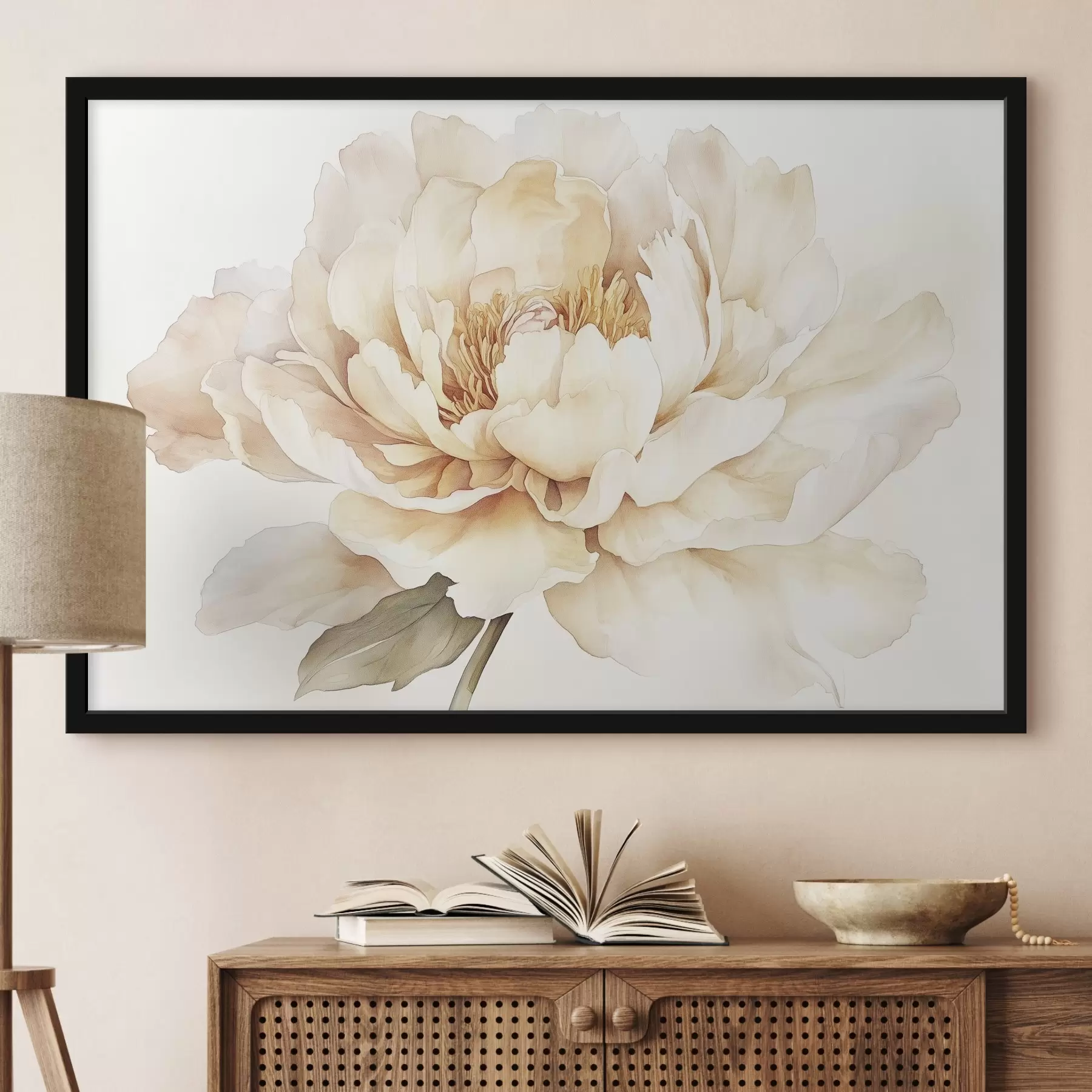 Fototapeedid Kaunis pojengilill, pehmed kreemjad värvid, akvarellstiilis f42201