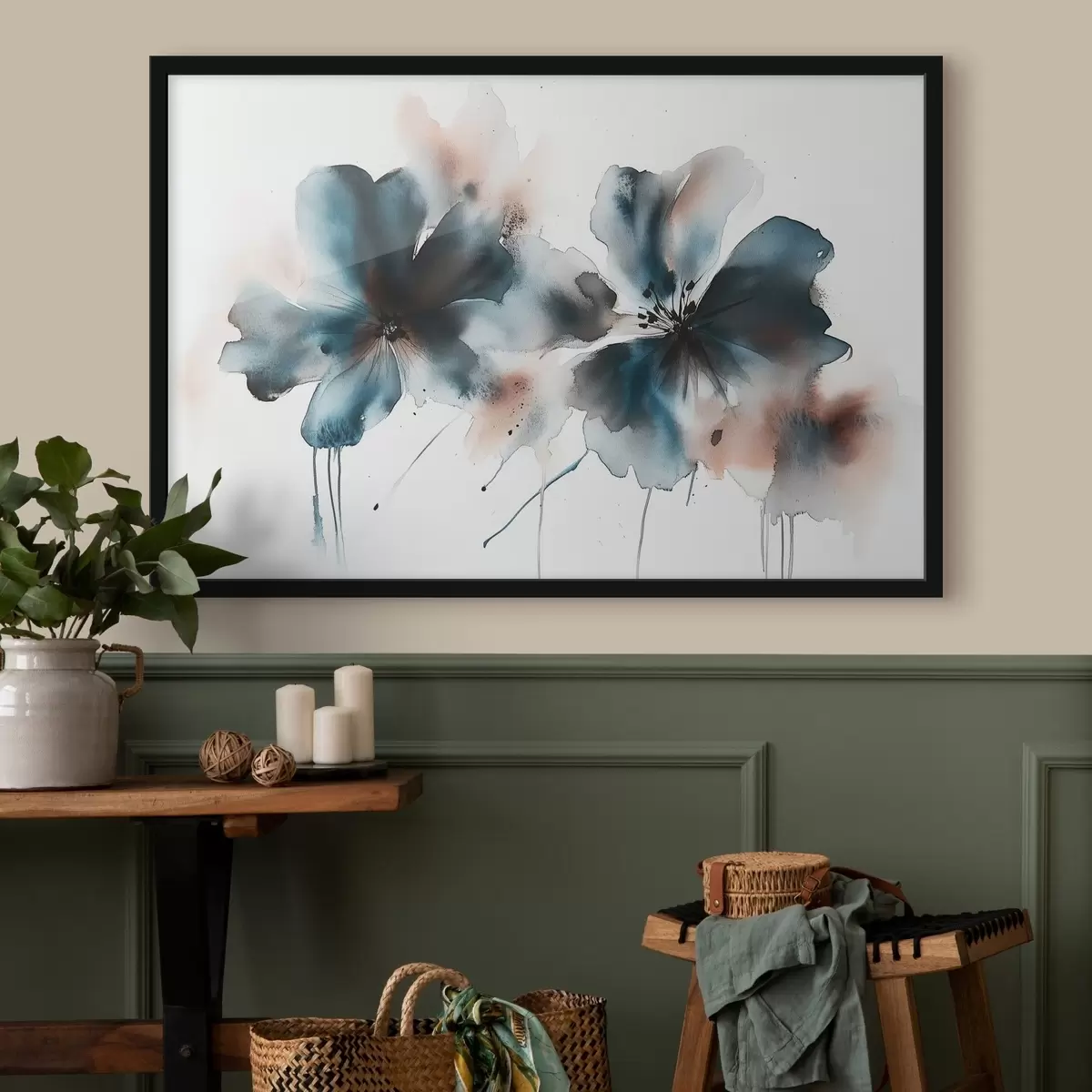 Plakat Akvarellstiilis lilled, sinised värvid f42208